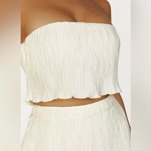 White Strapless Pleated Top and Skirt Set